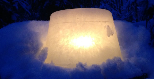 Homemade ice luminary along our trail